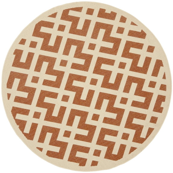 SAFAVIEH Courtyard Alvin Geometric Indoor/Outdoor Area Rug, Terracotta/Bone, 6'7" x 6'7" Round