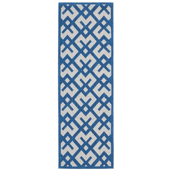 Safavieh Courtyard Alvin Geometric Indoor/Outdoor Runner Rug, Navy/Beige, 2'3" x 10'