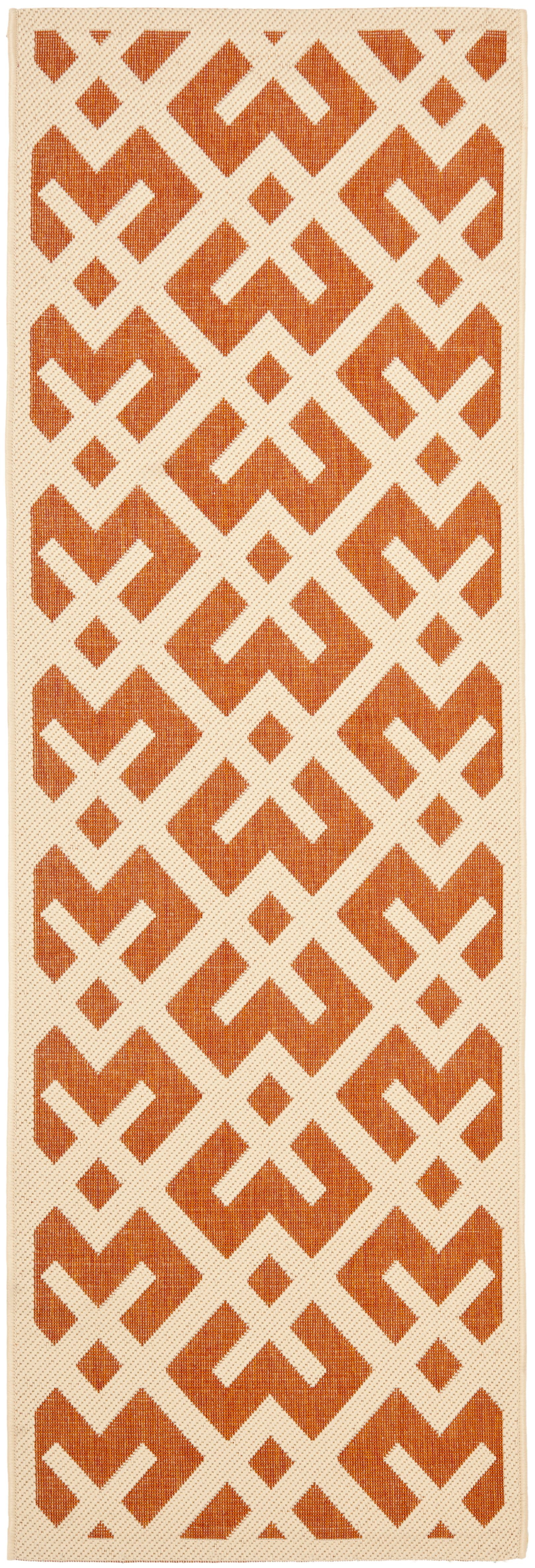 Terracotta and Bone Geometric Indoor/Outdoor Runner Rug, 2'3" x 10'