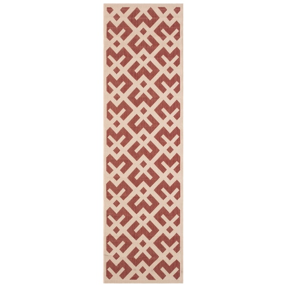 Safavieh Courtyard Alvin Geometric Indoor/Outdoor Runner Rug, Red/Bone, 2'3" x 14'
