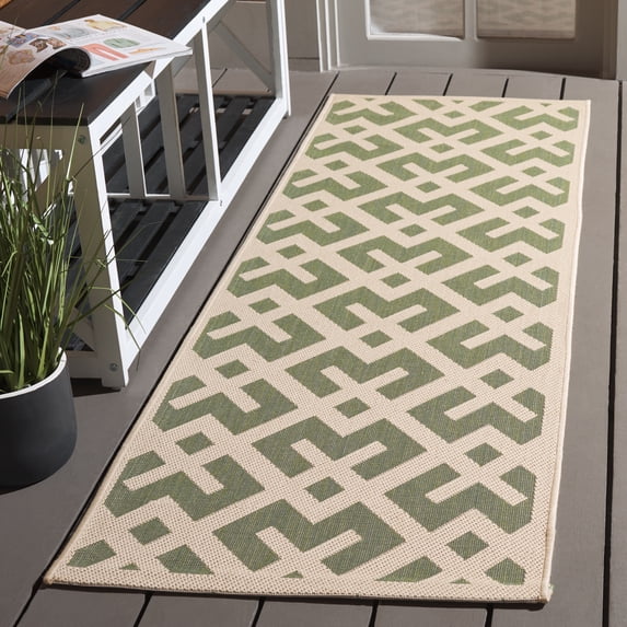 Safavieh Courtyard Alvin Geometric Indoor/Outdoor Runner Rug, Green/Bone, 2'3" x 10'