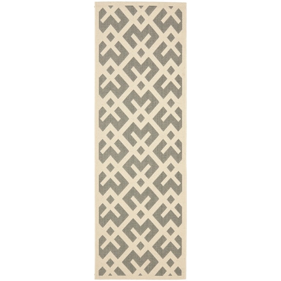 SAFAVIEH Courtyard Alvin Geometric Indoor/Outdoor Runner Rug, Grey/Bone, 2'3" x 10'