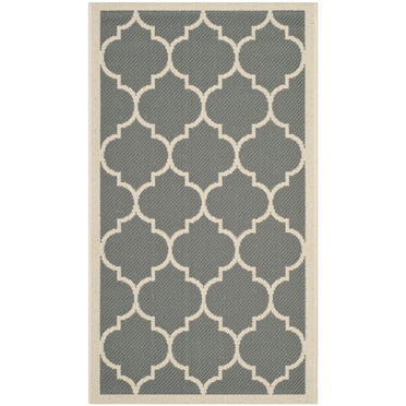 SAFAVIEH Courtyard Alyssa Geometric Indoor/Outdoor Area Rug, Anthracite/Beige, 2' x 3'7"