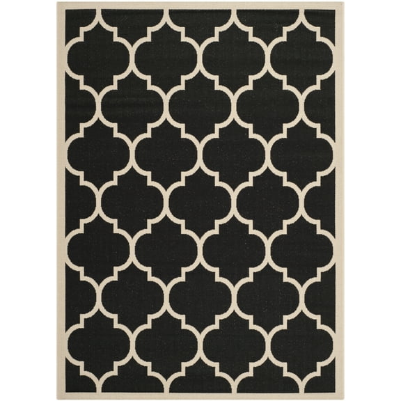 SAFAVIEH Courtyard Alyssa Geometric Indoor/Outdoor Area Rug, Black/Beige, 4' x 5'7"