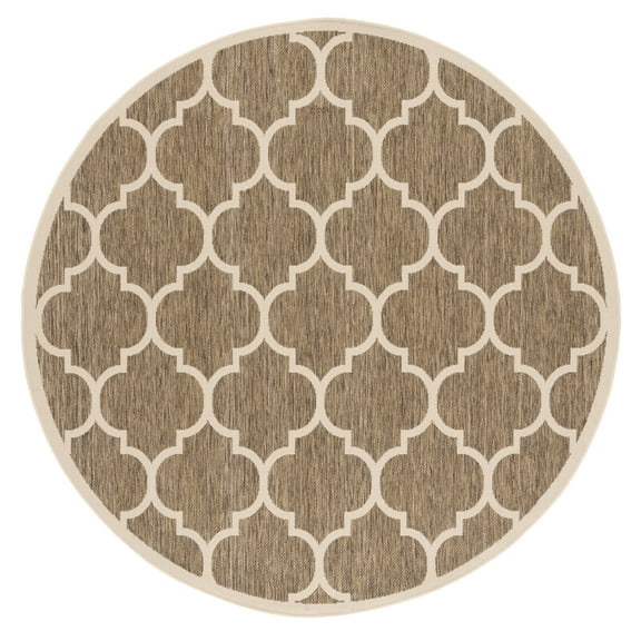 SAFAVIEH Courtyard Alyssa Geometric Indoor/Outdoor Area Rug, Brown/Bone, 6'7" x 6'7" Round