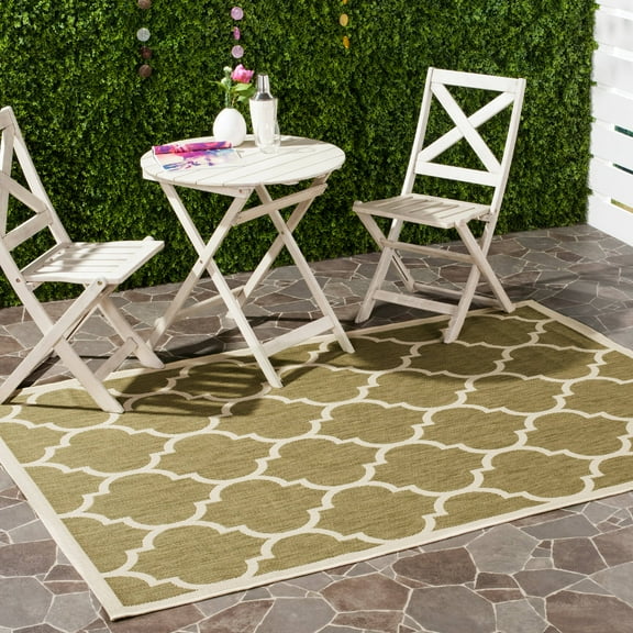 SAFAVIEH Courtyard Alyssa Geometric Indoor/Outdoor Area Rug, Green/Beige, 8' x 11'