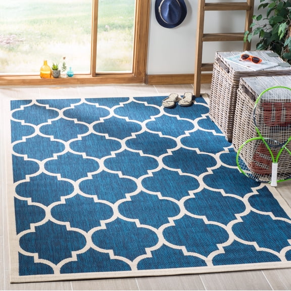 Safavieh Courtyard Alyssa Geometric Indoor/Outdoor Area Rug, Navy/Beige, 4' x 5'7"
