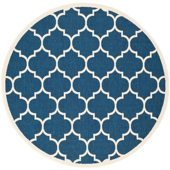 Safavieh Courtyard Alyssa Geometric Indoor/Outdoor Area Rug, Navy/Beige, 7'10" x 7'10" Round