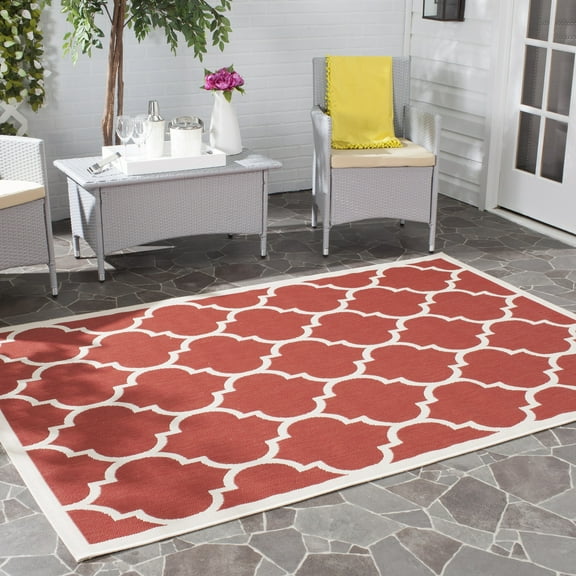 SAFAVIEH Courtyard Alyssa Geometric Indoor/Outdoor Area Rug, Red/Bone, 2' x 3'7"