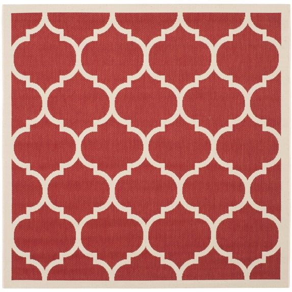 Safavieh Courtyard Alyssa Geometric Indoor/Outdoor Area Rug, Red/Bone, 7'10" x 7'10" Square