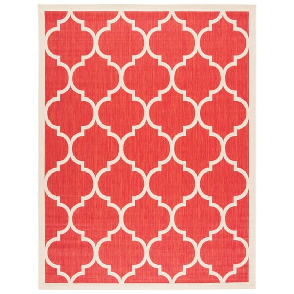 SAFAVIEH Courtyard Alyssa Geometric Indoor/Outdoor Area Rug, Red/Bone, 8' x 10'