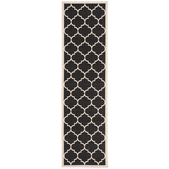 Safavieh Courtyard Alyssa Geometric Indoor/Outdoor Runner Rug, Black/Beige, 2'3" x 16'