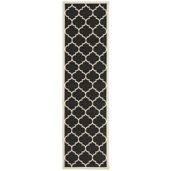SAFAVIEH Courtyard Alyssa Geometric Indoor/Outdoor Runner Rug, Black/Beige, 2'3" x 20'
