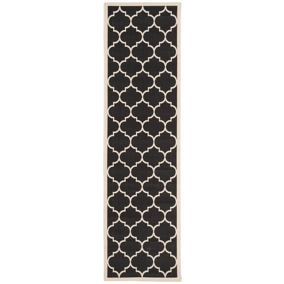 Safavieh Courtyard Alyssa Geometric Indoor/Outdoor Runner Rug, Black/Beige, 2'3" x 22'