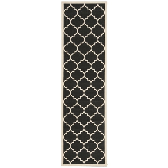 SAFAVIEH Courtyard Alyssa Geometric Indoor/Outdoor Runner Rug, Black/Beige, 2'3" x 22'