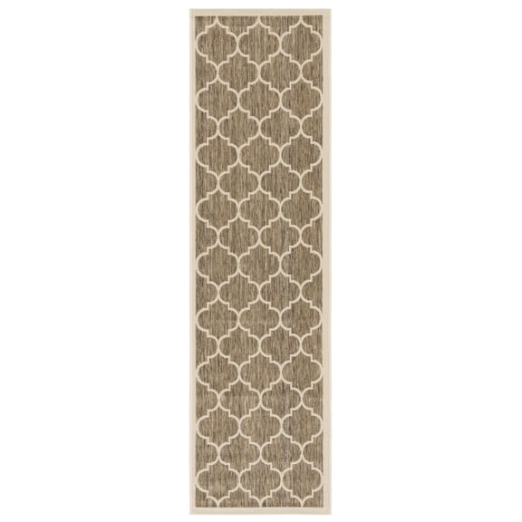 SAFAVIEH Courtyard Alyssa Geometric Indoor/Outdoor Runner Rug, Brown/Bone, 2'3" x 12'