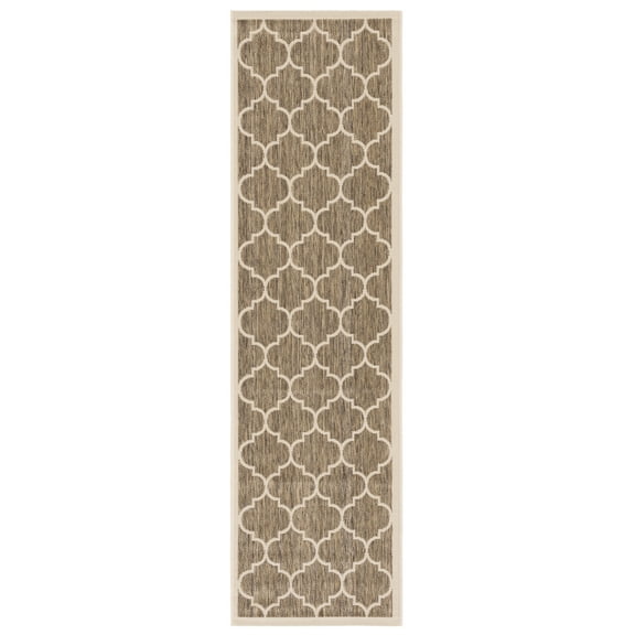 SAFAVIEH Courtyard Alyssa Geometric Indoor/Outdoor Runner Rug, Brown/Bone, 2'3" x 14'