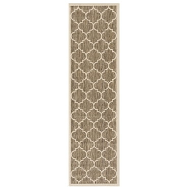 SAFAVIEH Courtyard Alyssa Geometric Indoor/Outdoor Runner Rug, Brown/Bone, 2'3" x 8'