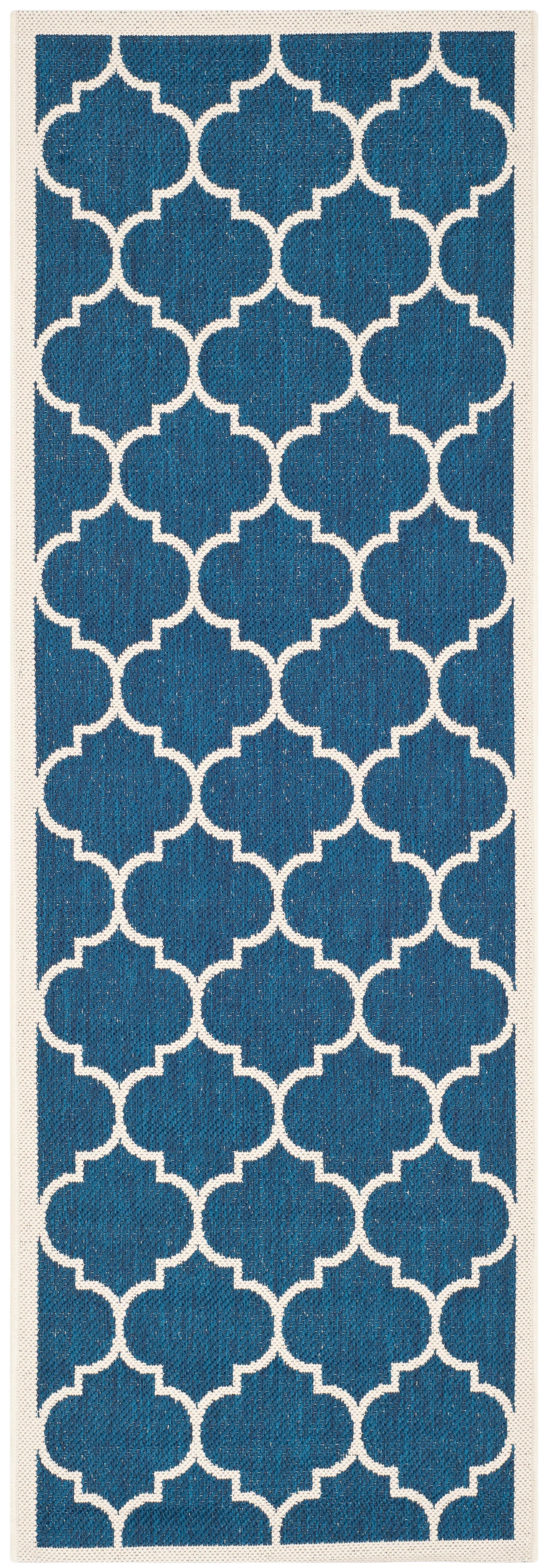 Safavieh Courtyard Alyssa Geometric Indoor/Outdoor Runner Rug, Navy/Beige, 2'3" x 12'