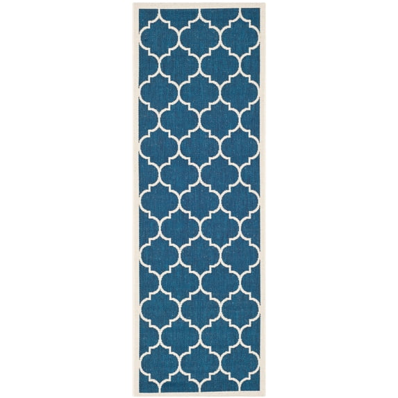 Safavieh Courtyard Alyssa Geometric Indoor/Outdoor Runner Rug, Navy/Beige, 2'3" x 20'