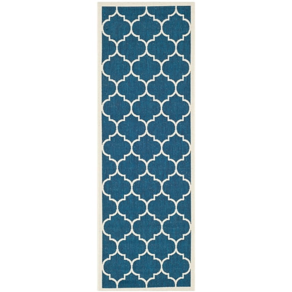 Safavieh Courtyard Alyssa Geometric Indoor/Outdoor Runner Rug, Navy/Beige, 2'3" x 22'