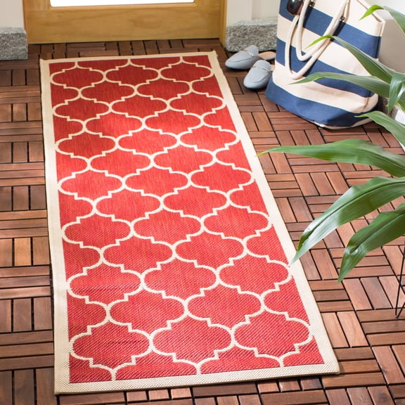 Safavieh Courtyard Alyssa Geometric Indoor/Outdoor Runner Rug, Red/Bone, 2'3" x 10'