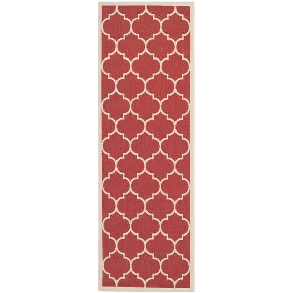 Safavieh Courtyard Alyssa Geometric Indoor/Outdoor Runner Rug, Red/Bone, 2'3" x 10'
