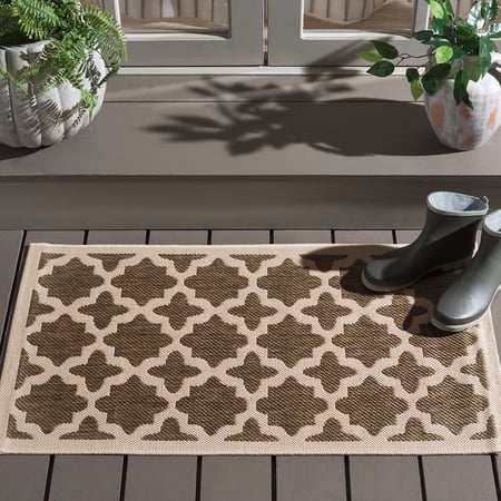 SAFAVIEH Courtyard Amanda Geometric Indoor/Outdoor Area Rug, 2'7" x 5', Brown/Bone
