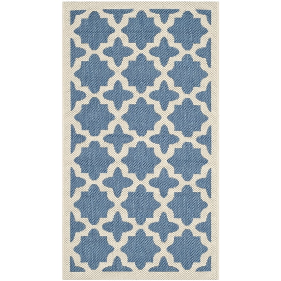 SAFAVIEH Courtyard Amanda Geometric Indoor/Outdoor Area Rug, 2' x 3'7", Blue/Beige