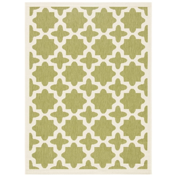 SAFAVIEH Courtyard Amanda Geometric Indoor/Outdoor Area Rug, 4' x 5'7", Green/Beige