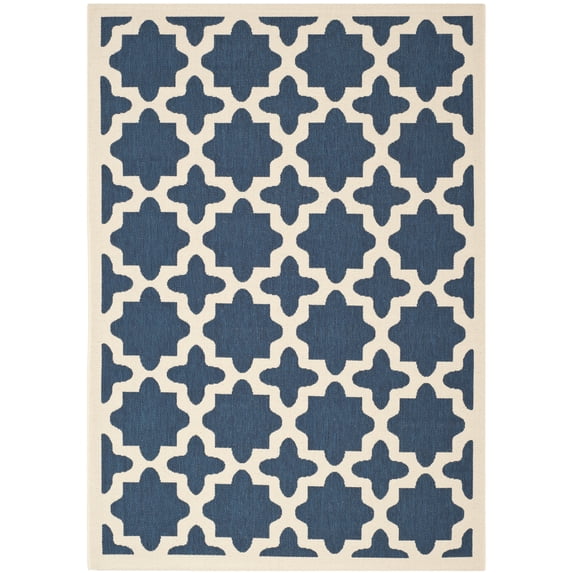 SAFAVIEH Courtyard Amanda Geometric Indoor/Outdoor Area Rug, 4' x 5'7", Navy/Beige