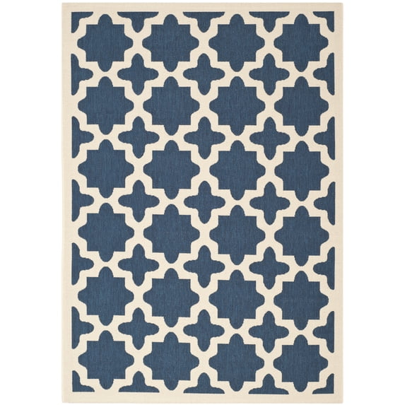 SAFAVIEH Courtyard Amanda Geometric Indoor/Outdoor Area Rug, 4' x 5'7", Navy/Beige