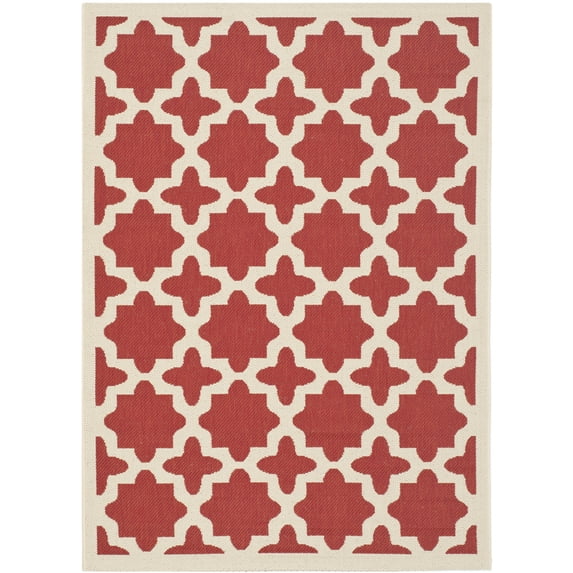 SAFAVIEH Courtyard Amanda Geometric Indoor/Outdoor Area Rug, 4' x 5'7", Red/Bone