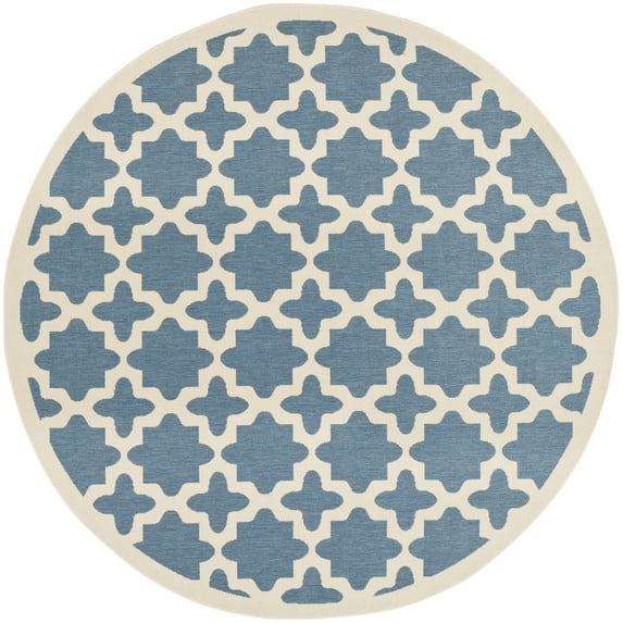 SAFAVIEH Courtyard Amanda Geometric Indoor/Outdoor Area Rug, 5'3" x 5'3" Round, Blue/Beige