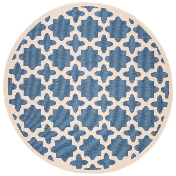 SAFAVIEH Courtyard Amanda Geometric Indoor/Outdoor Area Rug, 5'3" x 5'3" Round, Blue/Beige