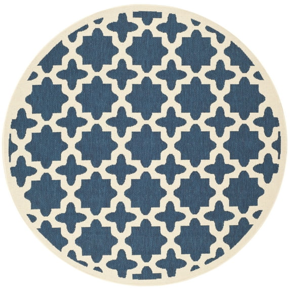 SAFAVIEH Courtyard Amanda Geometric Indoor/Outdoor Area Rug, 5'3" x 5'3" Round, Navy/Beige