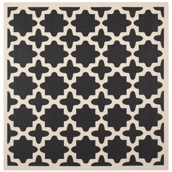 SAFAVIEH Courtyard Amanda Geometric Indoor/Outdoor Area Rug, 5'3" x 5'3" Square, Black/Beige