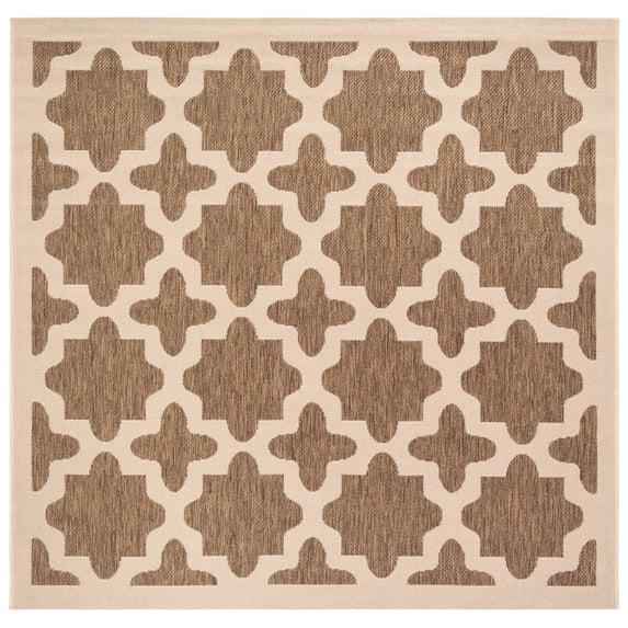 SAFAVIEH Courtyard Amanda Geometric Indoor/Outdoor Area Rug, 5'3" x 5'3" Square, Brown/Bone