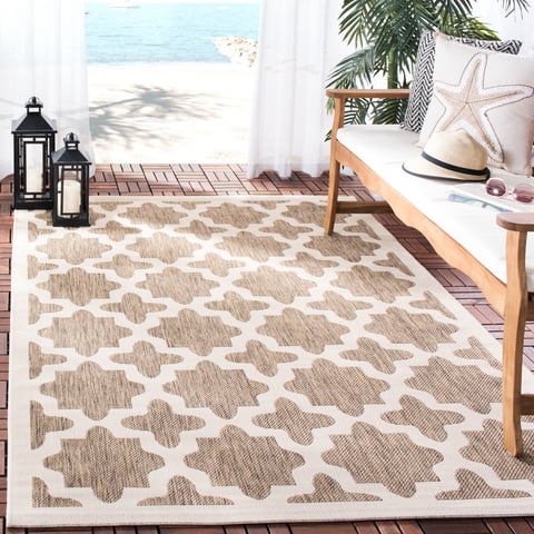 SAFAVIEH Courtyard Amanda Geometric Indoor/Outdoor Area Rug, 5'3" x 7'7", Brown/Bone