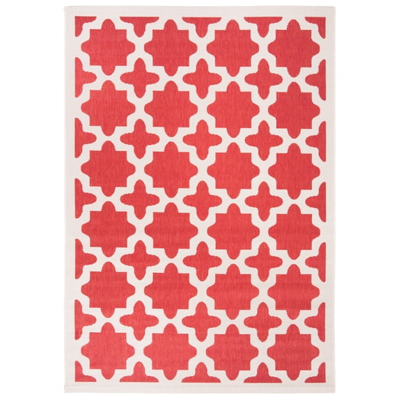 SAFAVIEH Courtyard Amanda Geometric Indoor/Outdoor Area Rug, 5'3" x 7'7", Red/Bone