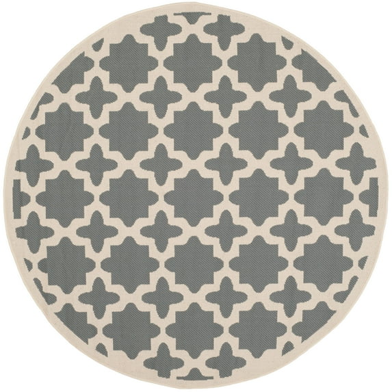 SAFAVIEH Courtyard Amanda Geometric Indoor/Outdoor Area Rug, 6'7" x 6'7" Round, Anthracite/Beige