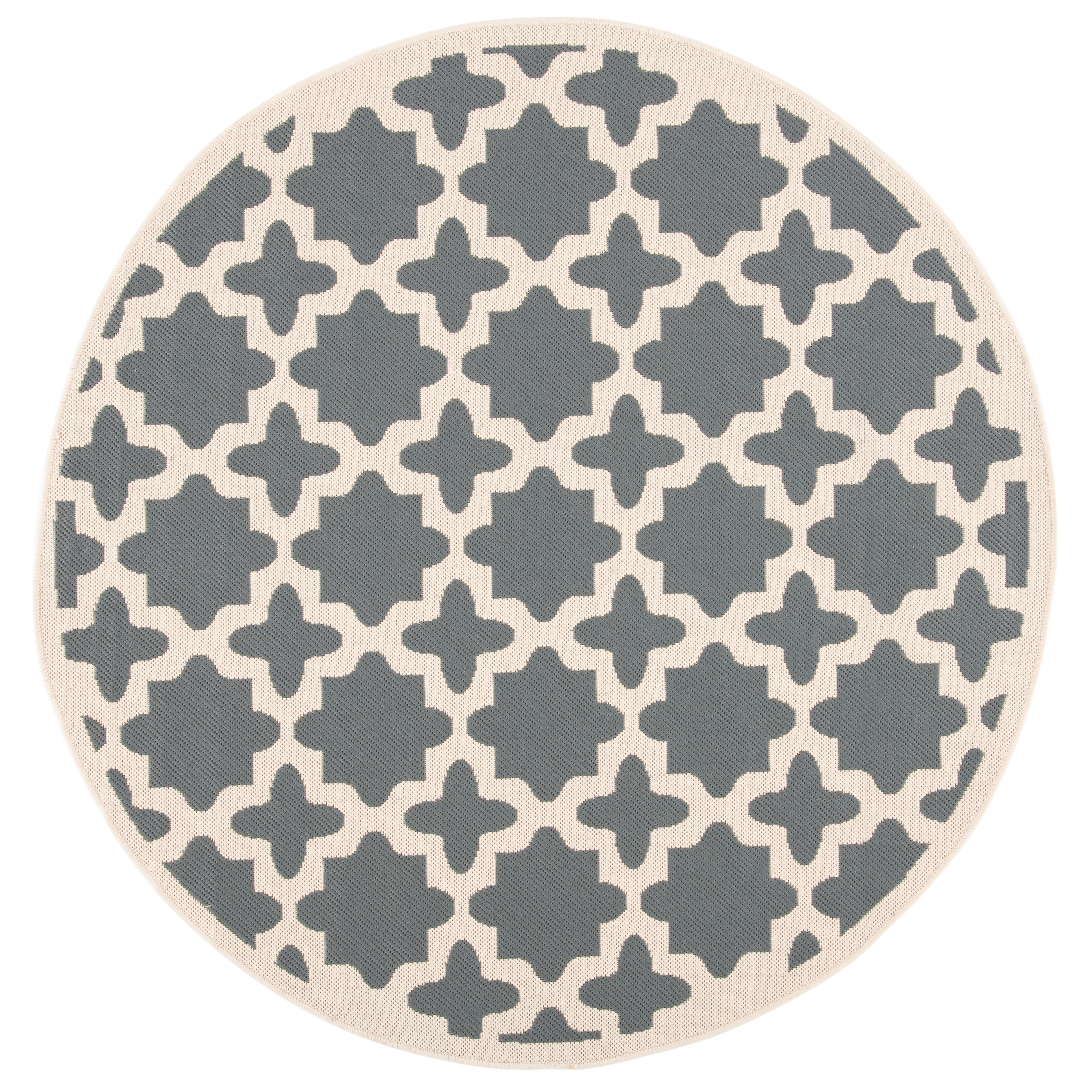 SAFAVIEH Courtyard Amanda Geometric Indoor/Outdoor Area Rug, 6'7" x 6'7" Round, Anthracite/Beige
