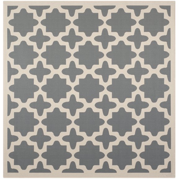 SAFAVIEH Courtyard Amanda Geometric Indoor/Outdoor Area Rug, 6'7" x 6'7" Square, Anthracite/Beige