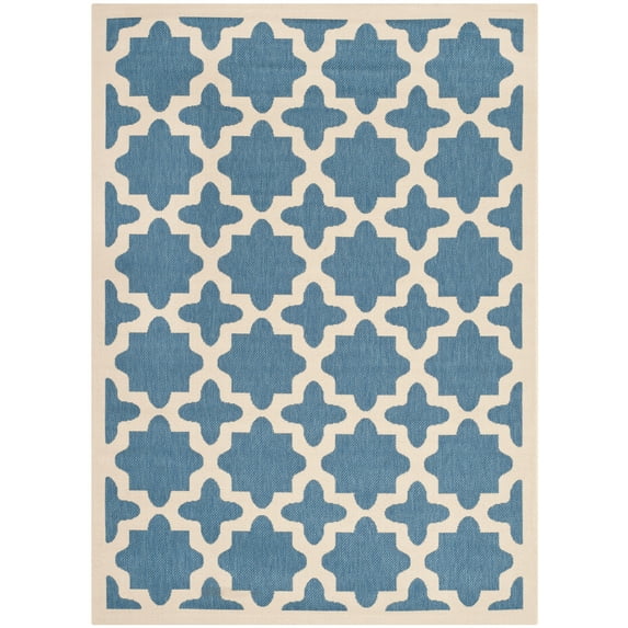 SAFAVIEH Courtyard Amanda Geometric Indoor/Outdoor Area Rug, 6'7" x 9'6", Blue/Beige