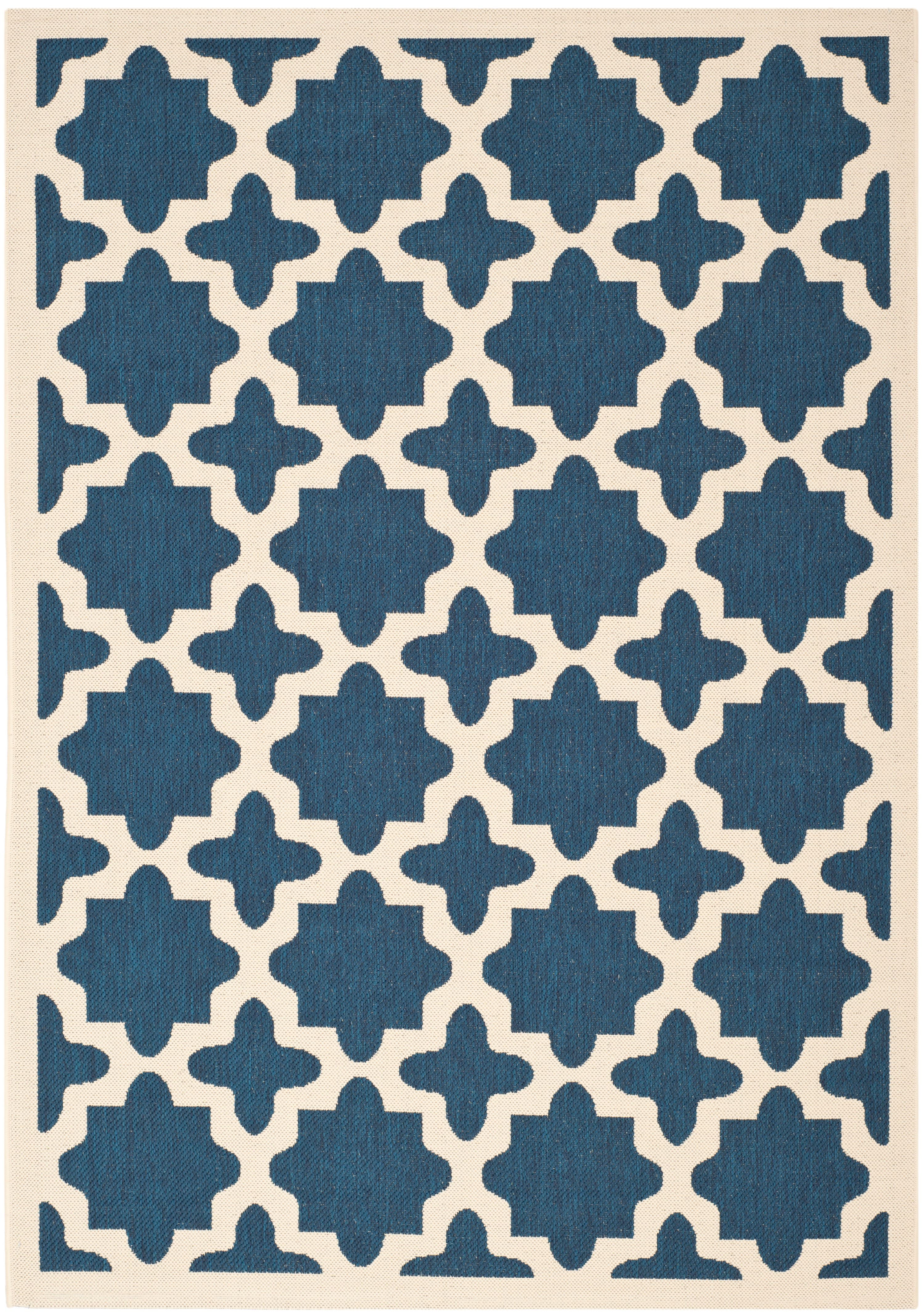 Navy and Beige Synthetic Easy-Care Indoor/Outdoor Area Rug 6'7" x 9'6"
