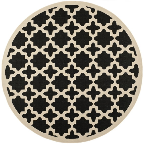 SAFAVIEH Courtyard Amanda Geometric Indoor/Outdoor Area Rug, 7'10" x 7'10" Round, Black/Beige