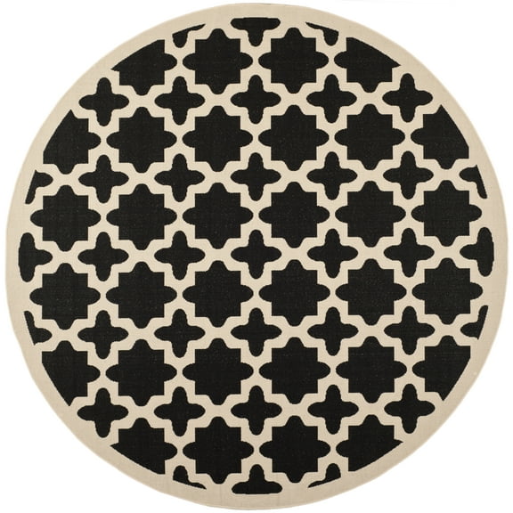SAFAVIEH Courtyard Amanda Geometric Indoor/Outdoor Area Rug, 7'10" x 7'10" Round, Black/Beige