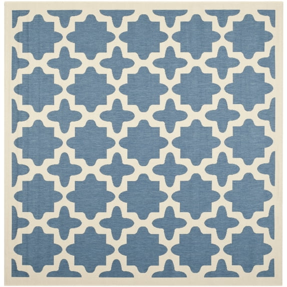 SAFAVIEH Courtyard Amanda Geometric Indoor/Outdoor Area Rug, 7'10" x 7'10" Square, Blue/Beige