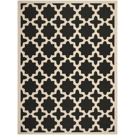 SAFAVIEH Courtyard Amanda Geometric Indoor/Outdoor Area Rug, 8' x 11', Black/Beige