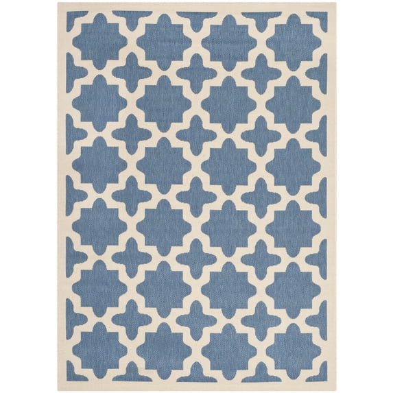 SAFAVIEH Courtyard Amanda Geometric Indoor/Outdoor Area Rug, 9' x 12', Blue/Beige